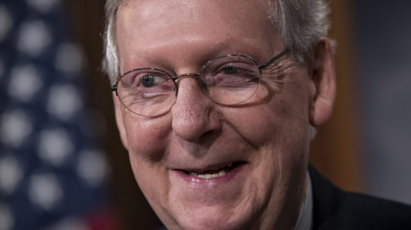 Senate Majority Leader Mitch McConnell, R-Ky., speaks to reporters as Republicans prepare to use their majority to confirm President Donald Trump's nominee to lead the Environmental Protection Agency, despite calls from Democrats to delay until requested emails are released, at the Capitol in Washington, Friday, Feb. 17, 2017. (AP Photo/J. Scott Applewhite)