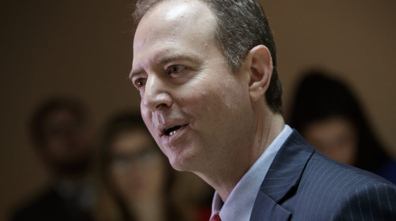 Rep. Adam Schiff, D-Calif., the ranking member of the House Intelligence Committee, speaks to reporters about the actions of Chairman Devin Nunes, R-Calif., as the panel continues to investigate Russian interference in the 2016 U.S. presidential election and the possible link to President Donald Trump's campaign, on Capitol Hill in Washington, Friday, March 24, 2017. (AP Photo/J. Scott Applewhite)