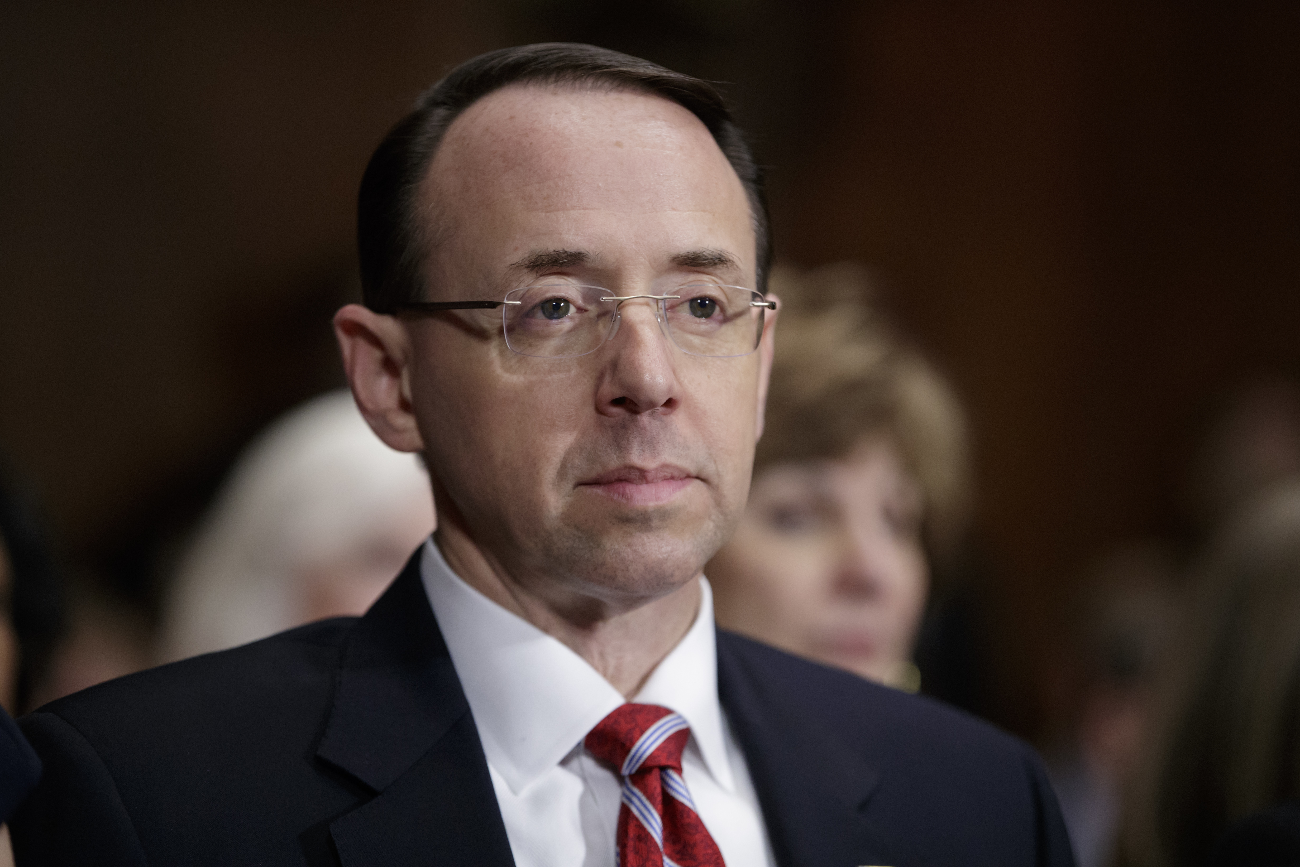 Longtime federal prosecutor Rod Rosenstein arrives at the Senate Judiciary Committee for his confirmation hearing to be deputy attorney, on Capitol Hill in Washington, Tuesday, March 7, 2017. (AP Photo/J. Scott Applewhite)