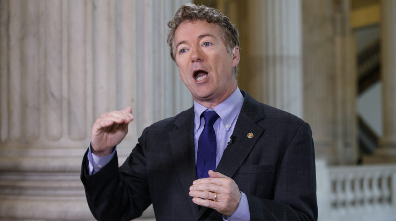 Sen. Rand Paul, R-Ky., criticizes the House Republican healthcare reform plan as “Obamacare light” during a television interview on Capitol Hill in Washington, Tuesday, March 7, 2017. (AP Photo/J. Scott Applewhite)