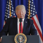 President Donald Trump pauses as he speaks to members of the media regarding the on going situation in Charlottesville, Va., Saturday, Aug. 12, 2017 at Trump National Golf Club in Bedminister, N.J. (AP Photo/Pablo Martinez Monsivais)