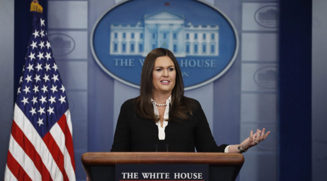 White House press secretary Sarah Huckabee Sanders speaks during the daily news briefing at the White House, in Washington, Thursday, Aug. 24, 2017. (AP Photo/Carolyn Kaster)