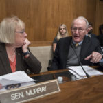 Sen. Patty Murray, D-Wash., the ranking member, and Sen. Lamar Alexander, R-Tenn., chairman of the Senate Health, Education, Labor, and Pensions Committee, meet before the start of a hearing on Capitol Hill in Washington, Wednesday, Oct. 18, 2017, the morning after they reached a deal to resume federal payments to health insurers that President Donald Trump had halted. Sen. Alexander says Trump called him Wednesday morning "to be encouraging" of bipartisan efforts to come up with a plan to stabilize health insurance premiums. (AP Photo/J. Scott Applewhite)