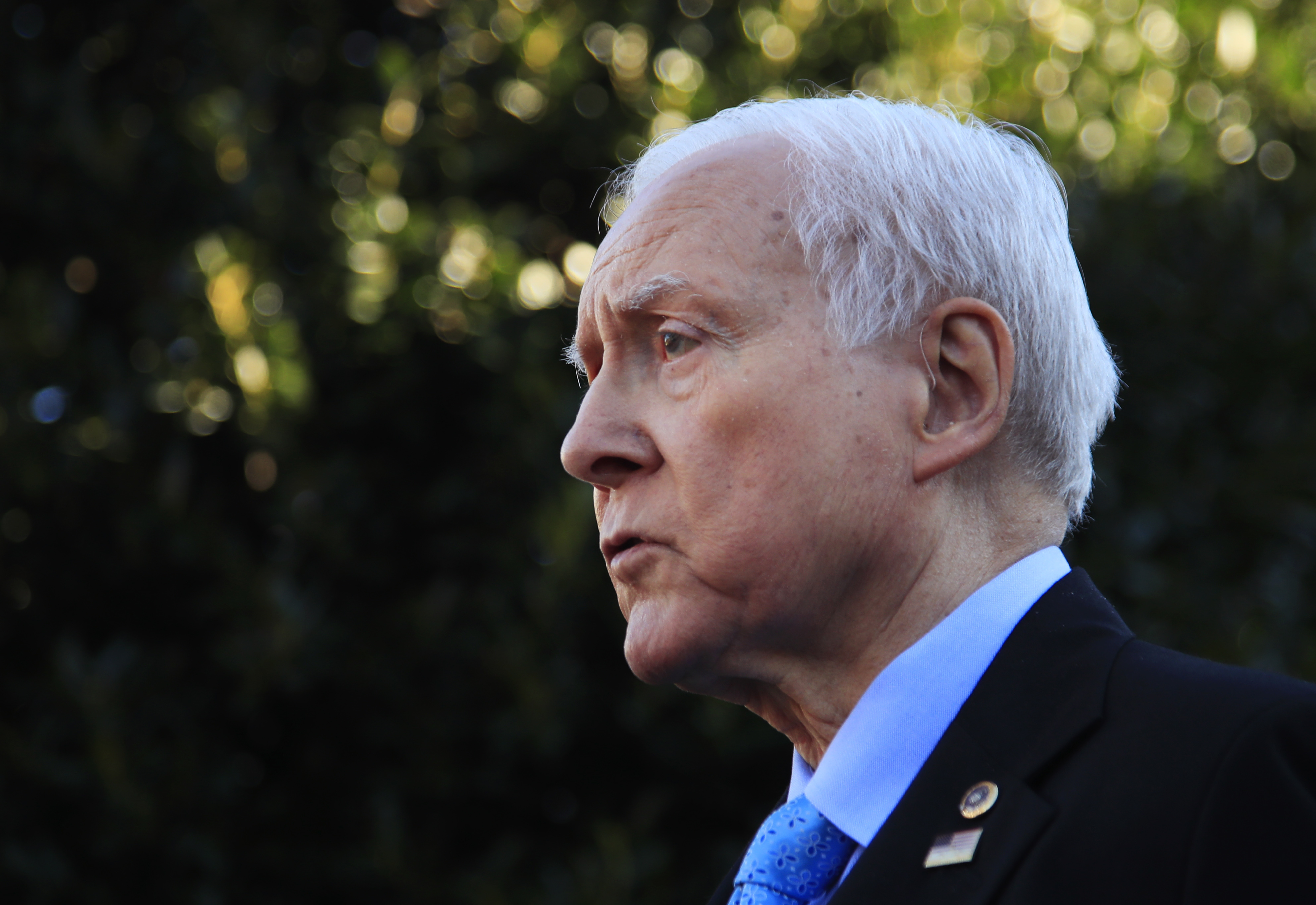 Senate Finance Committee Chairman Orrin Hatch, R-Utah, speaks to reporters following a meeting with President Donald Trump at the White House in Washington, Monday, Nov. 27, 2017. (AP Photo/Manuel Balce Ceneta)