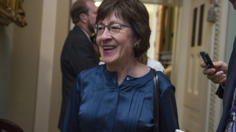 UNITED STATES - NOVEMBER 14: Sen. Susan Collins, R-Maine, speaks with the media after the Senate Policy luncheons in the Capitol on November 14, 2017.(Photo By Tom Williams/CQ Roll Call)