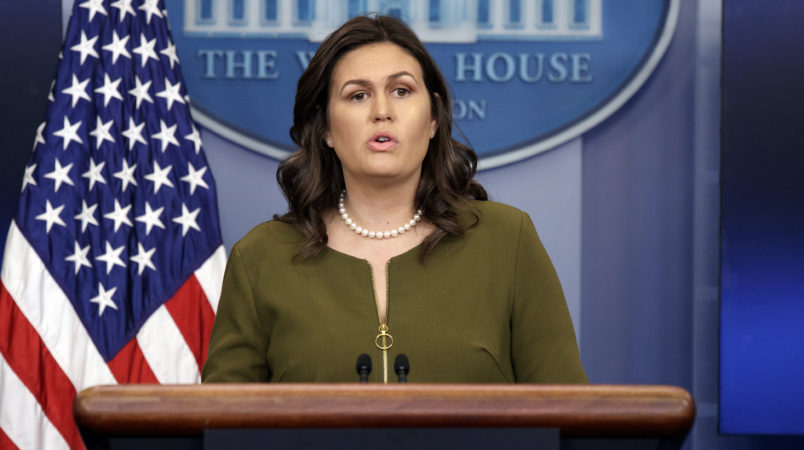 White House press secretary Sarah Huckabee Sanders speaks during the daily press briefing at the White House, Thursday, Nov. 30, 2017, in Washington. (AP Photo/Evan Vucci)