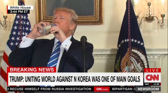 Trump mocked for drinking water with both hands mid-speech Trump mocked for drinking water with both hands mid-speech