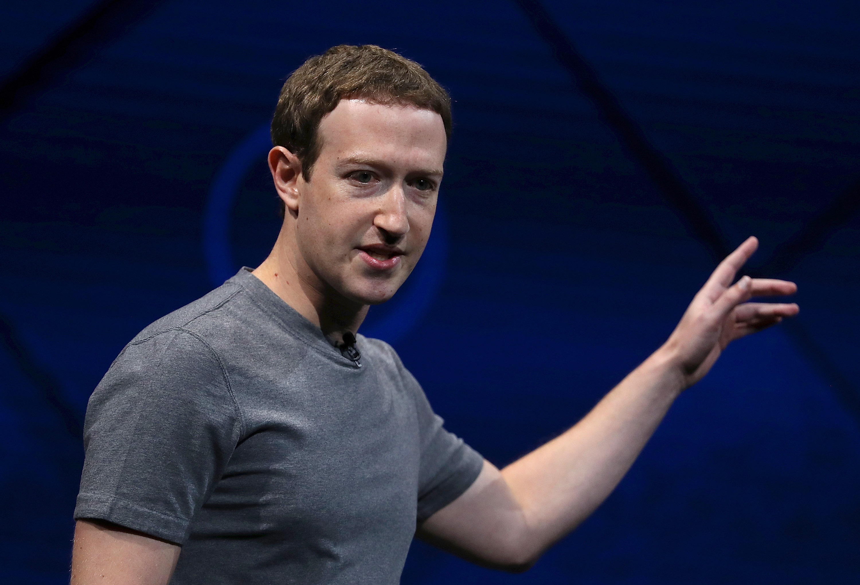 SAN JOSE, CA - APRIL 18: Facebook CEO Mark Zuckerberg delivers the keynote address at Facebook's F8 Developer Conference on April 18, 2017 at McEnery Convention Center in San Jose, California. The conference will explore Facebook's new technology initiatives and products. (Photo by Justin Sullivan/Getty Images)